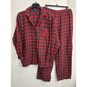 Charter Club Women's M Cotton Pajama Set‎ Classic Red Plaid Embroidered Pocket